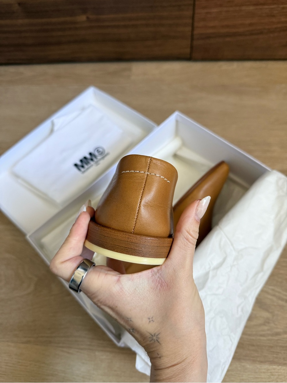 MM6 Maison Martin Margiela Cognac Leather Slip-On Loafers - Picture 6 of 10